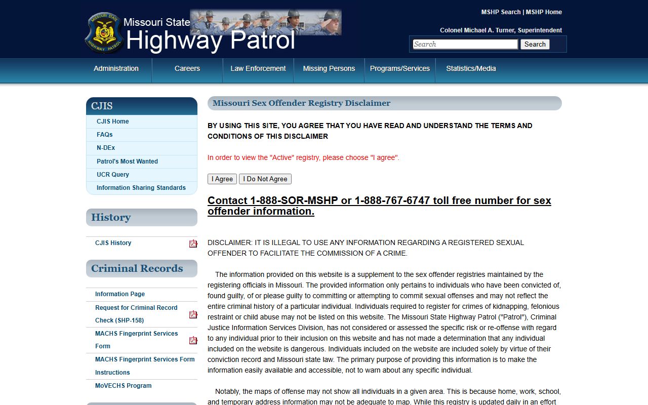 Lewis County arrest records MSHP registry disclaimer
