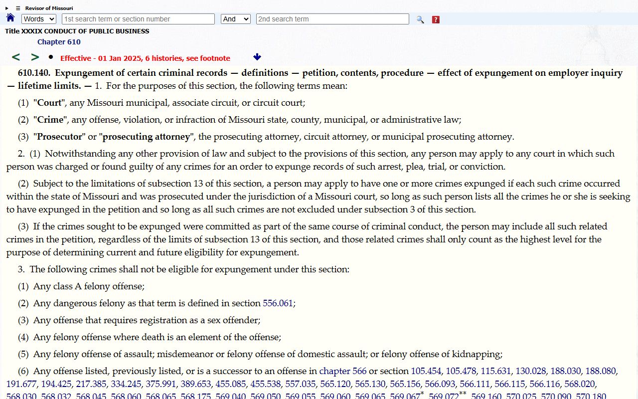 Lewis County criminal court records Missouri expungement statute